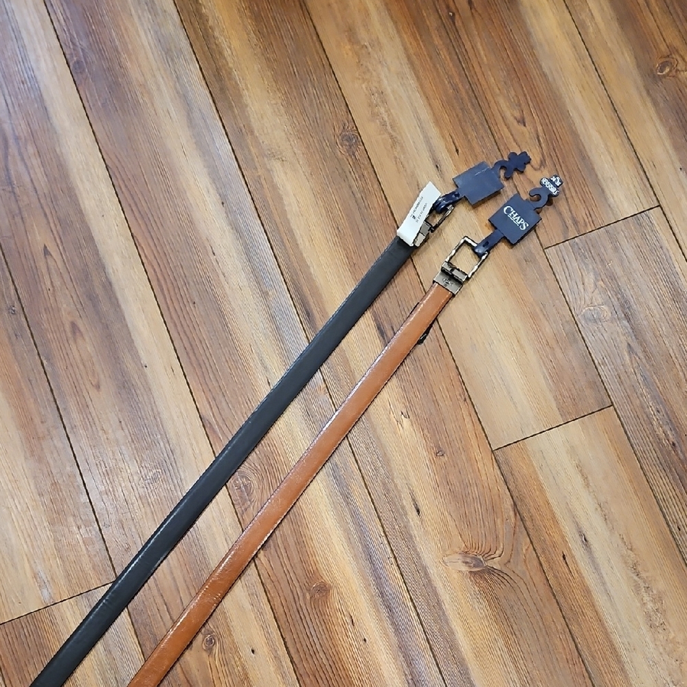 two New Chaps Black and Tan reversible Leather Belts